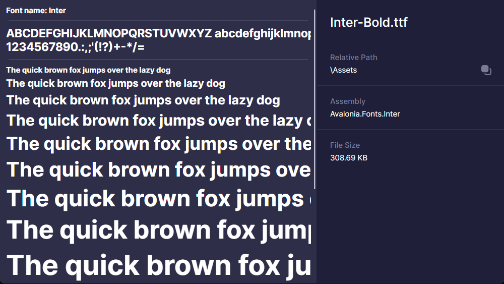 Font Asset preview example