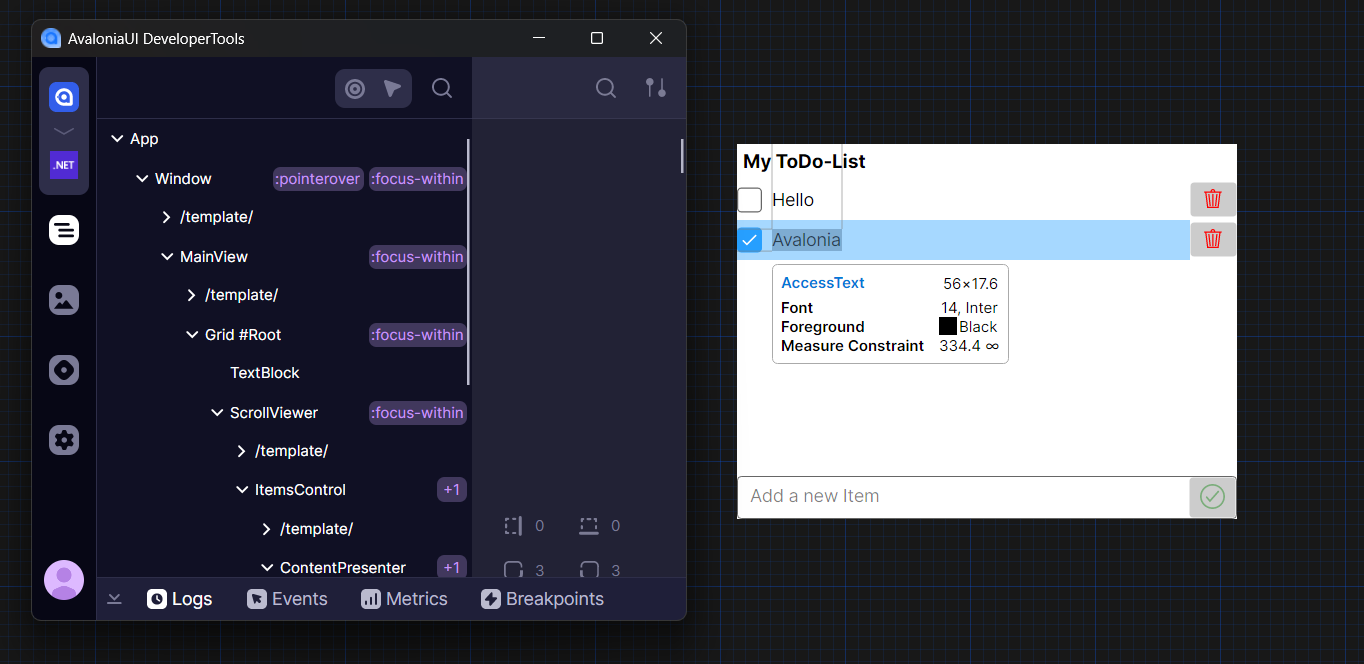 Example of DevTools app attached to the previewer process
