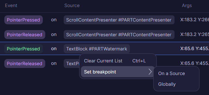 Setting breakpoint on a raised event