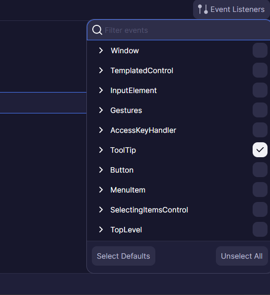 Listeners Filter Flyout