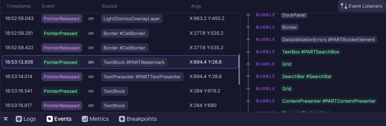 List of Raised Events