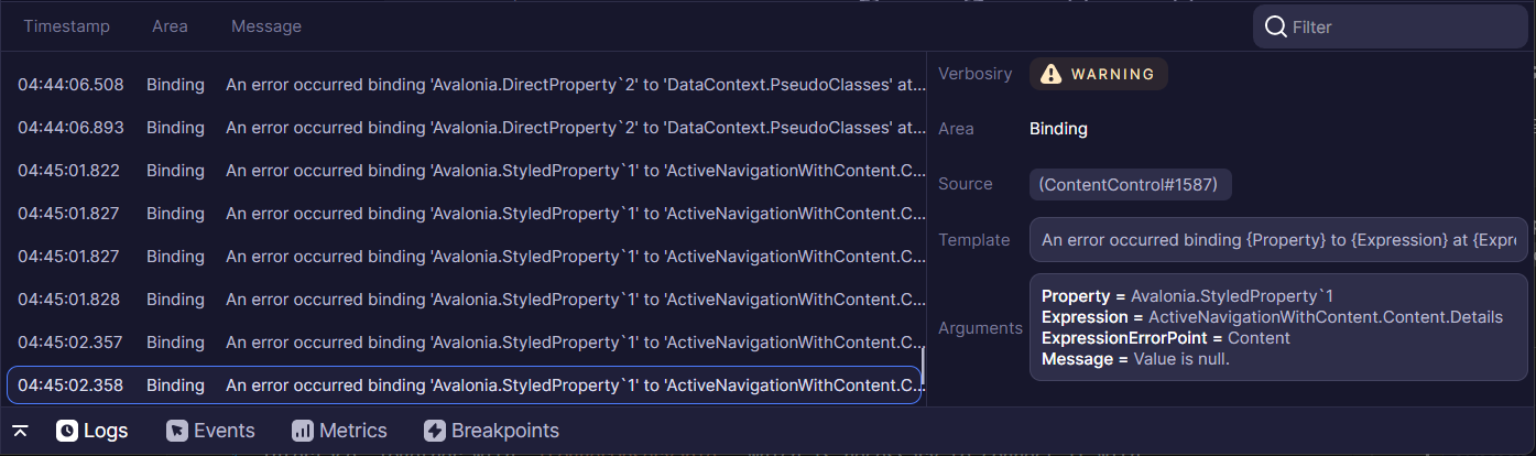 Logs Tool with Avalonia warnings