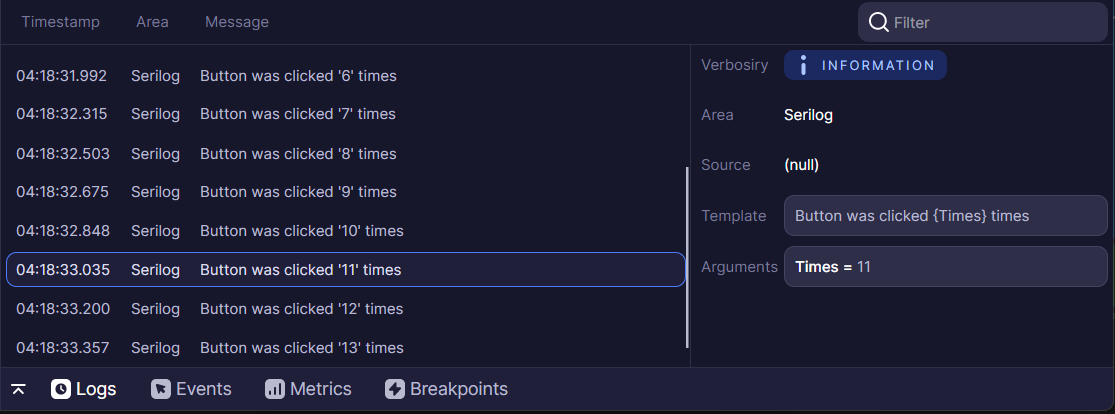Logs Tool with custom Serilog events